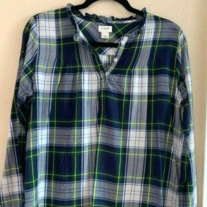 ❤️J.Crew Cotton Size4 Shirt Womens Plaid Button Collar Pullover White green,blue